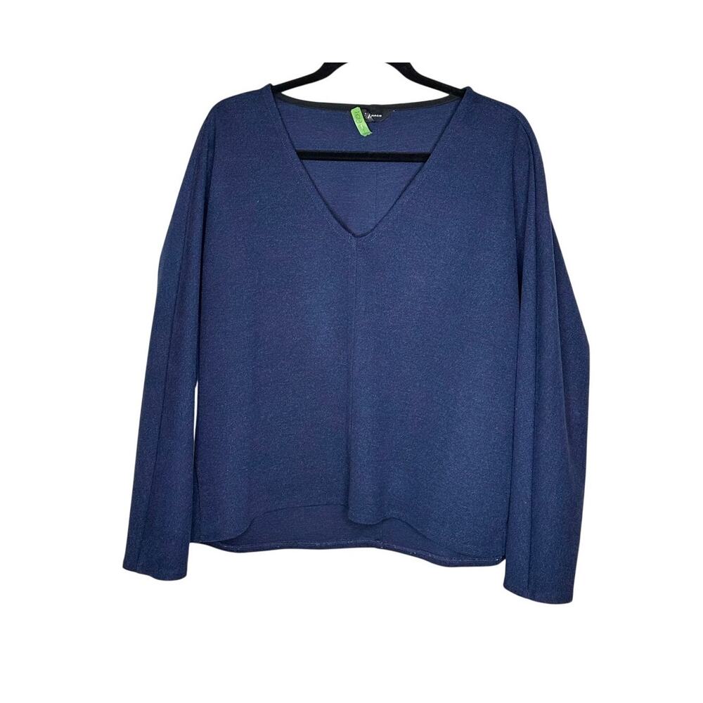 Club Monaco Sweater Women M Dark Blue Cocoon V-Neck Tricot Knit Oversized Winter